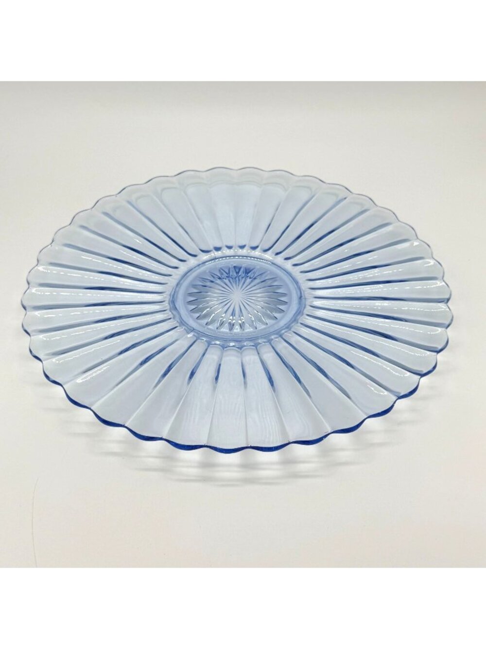 Pillar Flute Blue Glass Plate 11" By Imperial Glass-Ohio With Fluted Design Vint